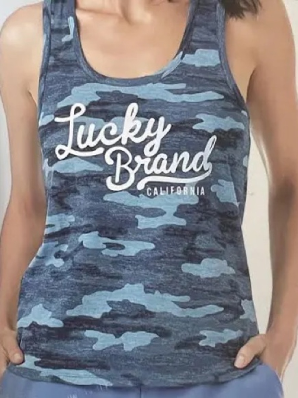 Lucky Brand Blue Camouflage Graphic Tank